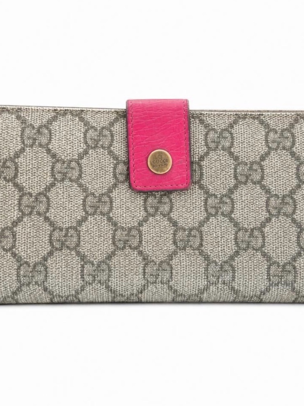 Gucci Beige GG Canvas Wallet with Pink Snap Tab